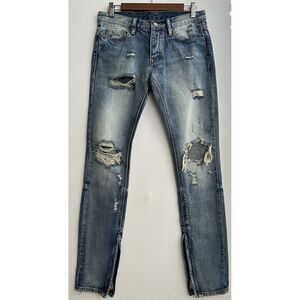 MNML Size 29x32 Distressed Destroyed Jeans Ripped Ankle Zippers Button Fly Men's